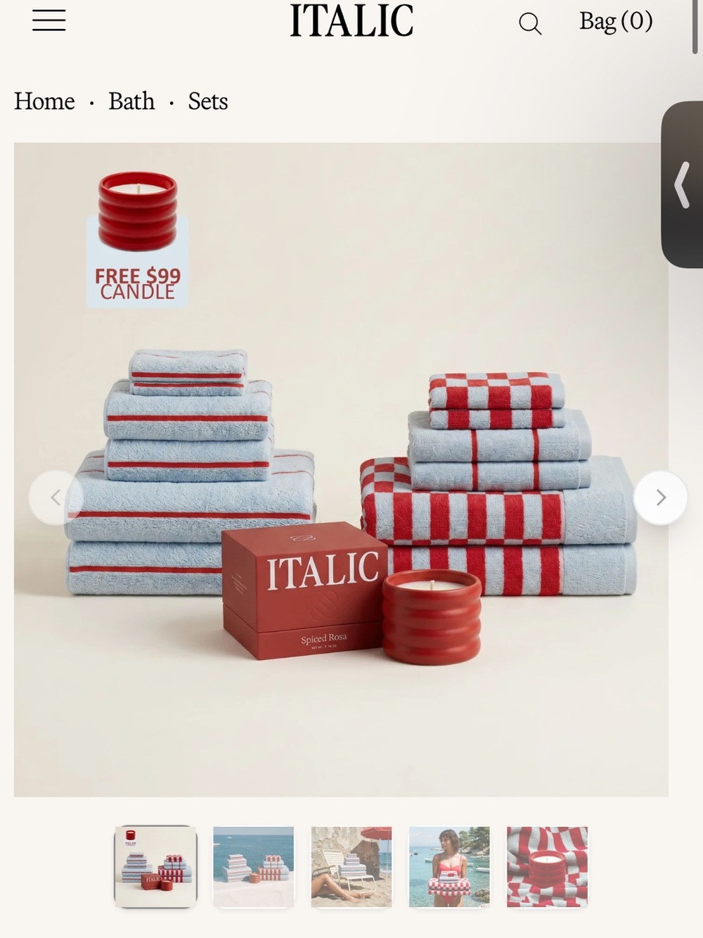 Italic Amalfi Red & Light Blue Striped Bath Towel Set